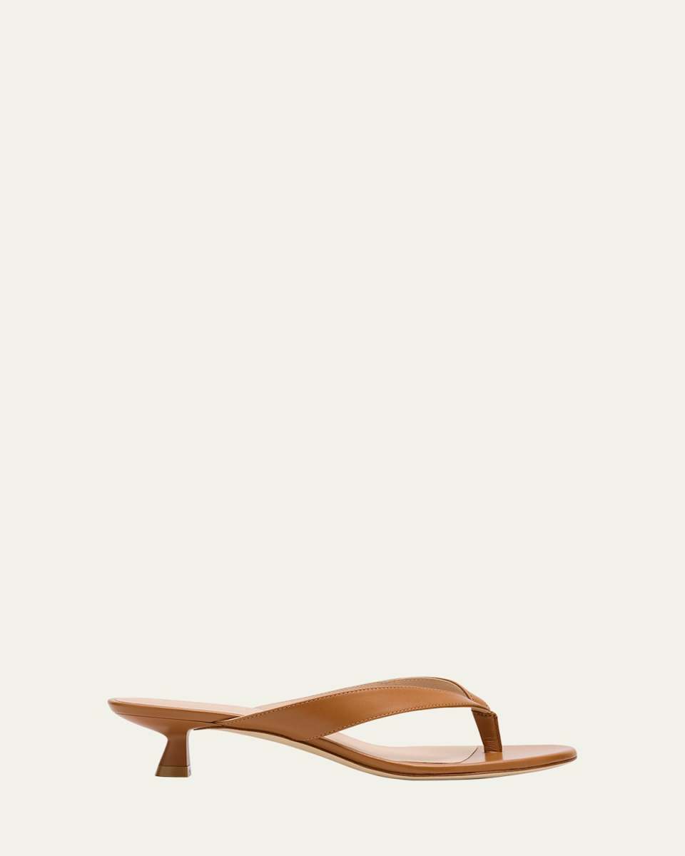 Rio Leather Kitten-Heel Thong Sandals